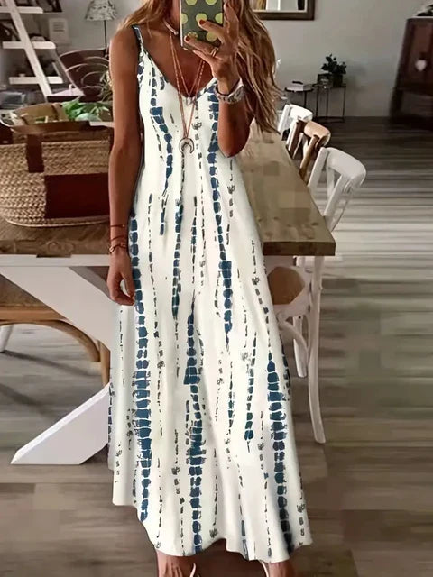 Zomerbries Mode Stropdas Dye Print Maxi Jurk voor Strandvakanties