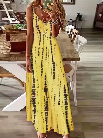 Zomerbries Mode Stropdas Dye Print Maxi Jurk voor Strandvakanties