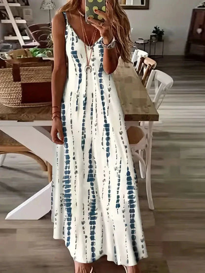 Zomerbries Mode Stropdas Dye Print Maxi Jurk voor Strandvakanties