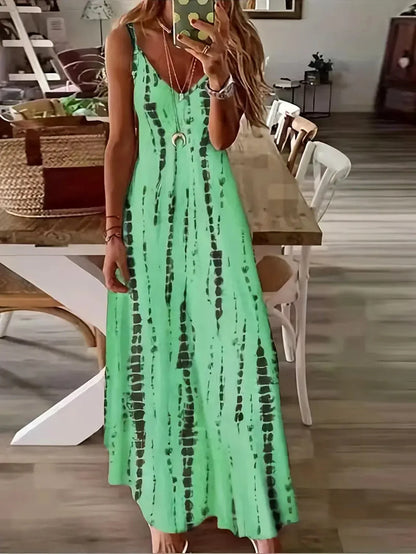 Zomerbries Mode Stropdas Dye Print Maxi Jurk voor Strandvakanties