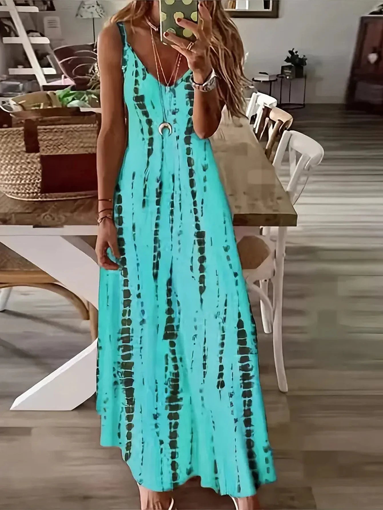Zomerbries Mode Stropdas Dye Print Maxi Jurk voor Strandvakanties