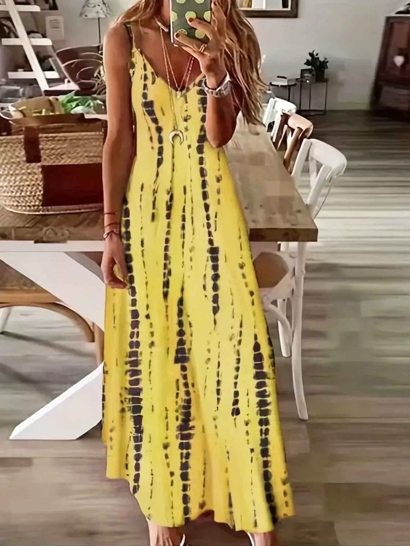 Zomerbries Mode Stropdas Dye Print Maxi Jurk voor Strandvakanties