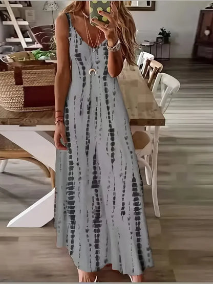 Zomerbries Mode Stropdas Dye Print Maxi Jurk voor Strandvakanties