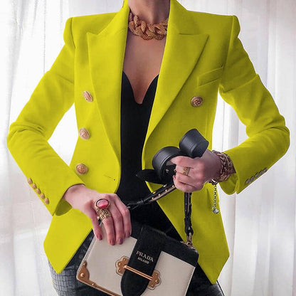 Designer Blazer Getailleerd Met Dubbele Knopenrij Luxe Stof