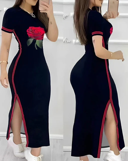 Gestreepte Zomer Maxi Jurk met Hoge Split