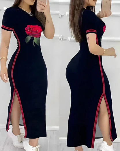 Gestreepte Zomer Maxi Jurk met Hoge Split
