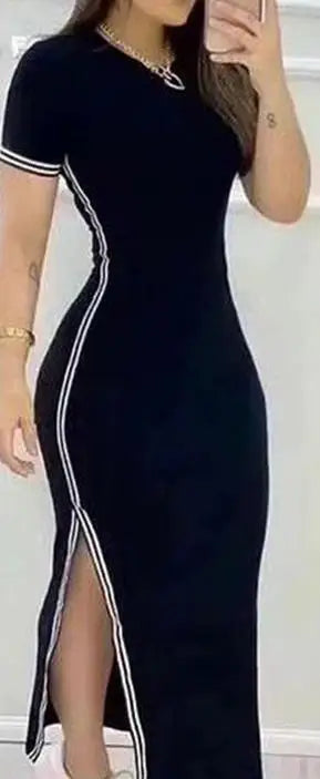 Gestreepte Zomer Maxi Jurk met Hoge Split