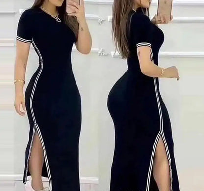 Gestreepte Zomer Maxi Jurk met Hoge Split