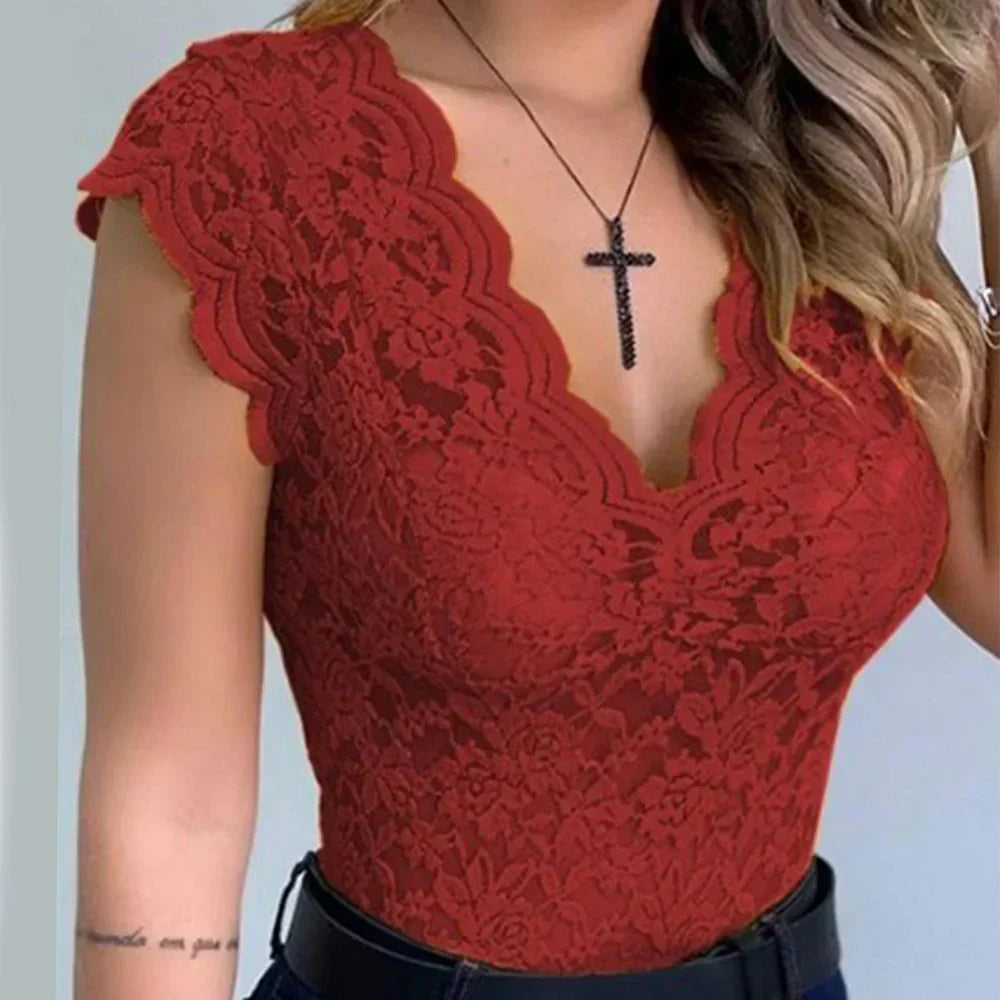 Mouwloze Kanten Top Slank Fit dames