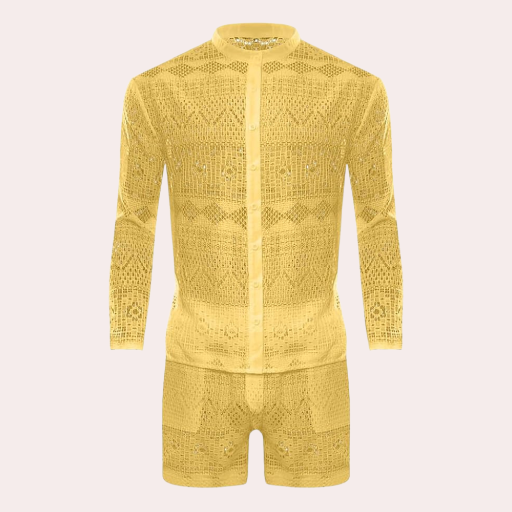 Luchtige Zomerset voor Heren Katoen en Kanten Details