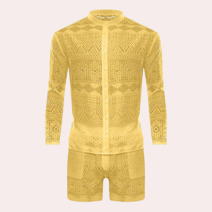 Luchtige Zomerset voor Heren Katoen en Kanten Details
