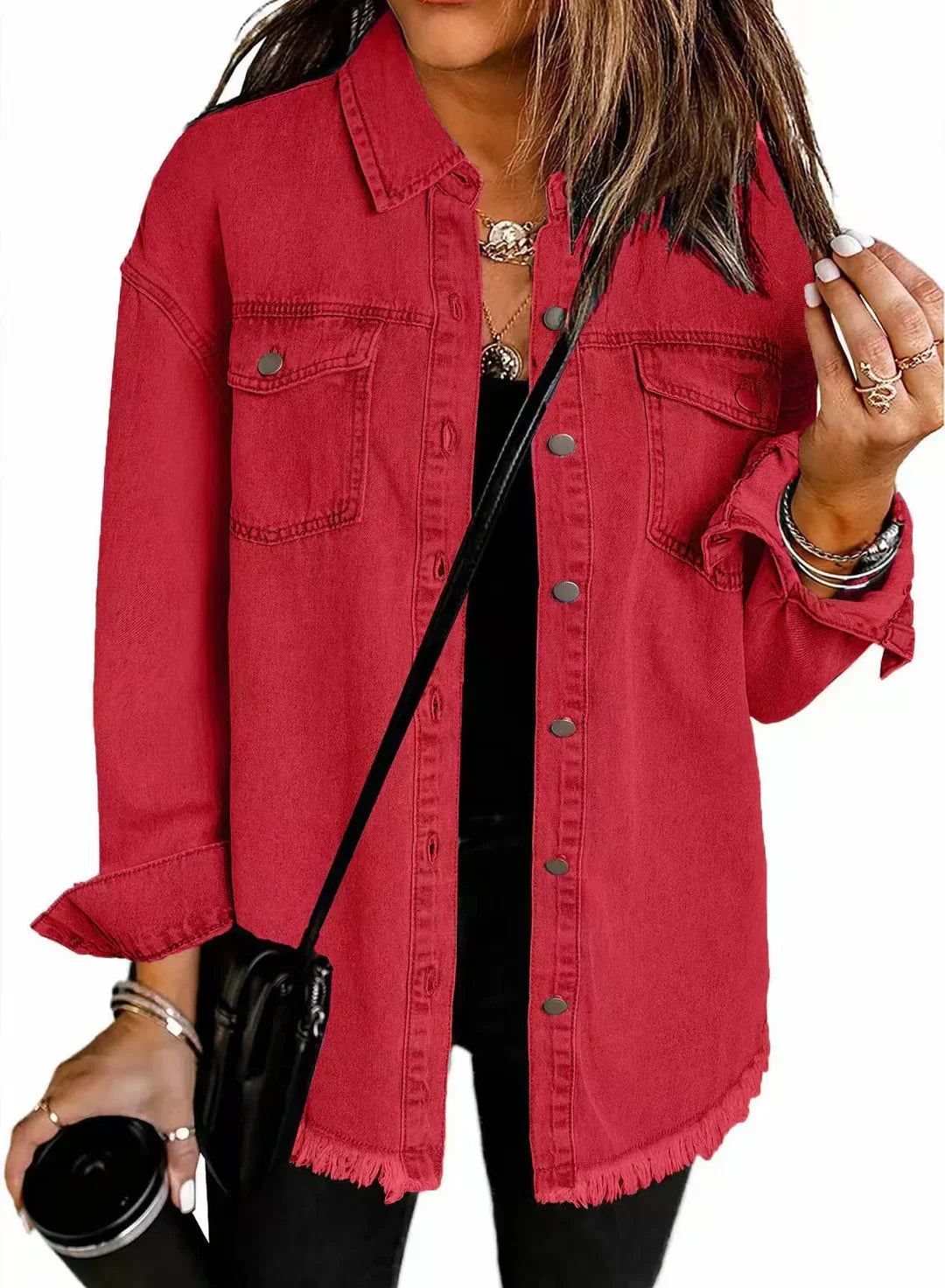 Dames Blouse Klassiek Denim Met Zakken Heather