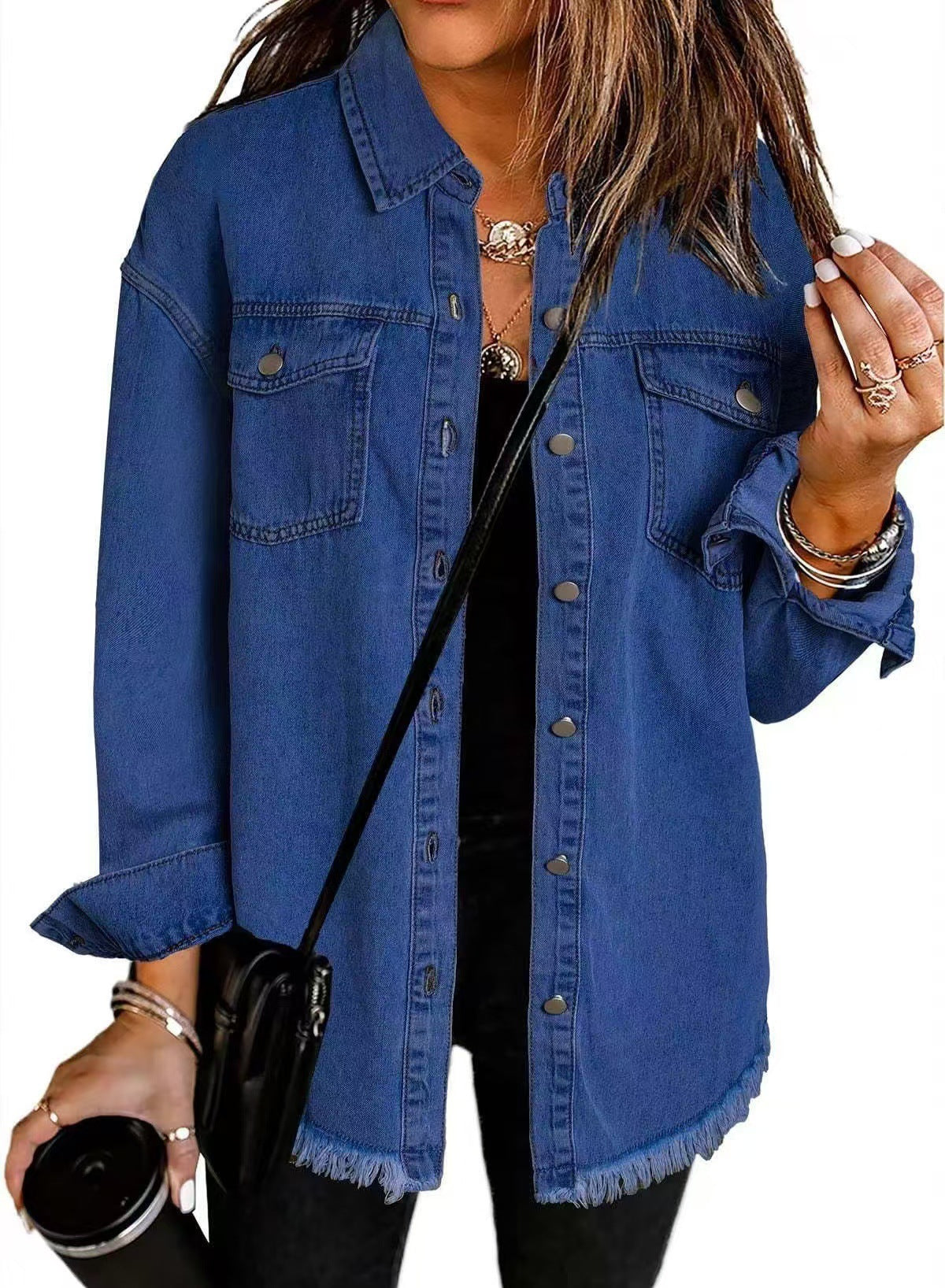 Dames Blouse Klassiek Denim Met Zakken Heather