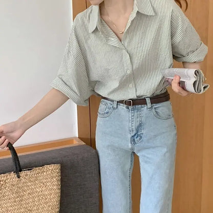 Modeglans Groene Verticale Streep Blouse