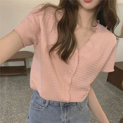 Sunniara V-hals Zomerse Knopenblouse