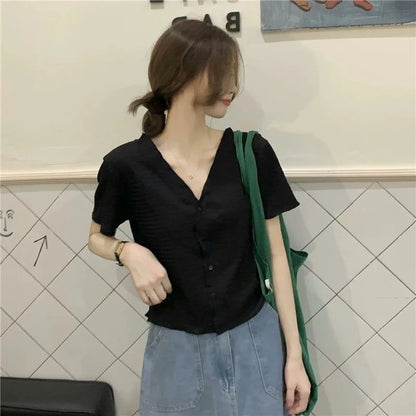 Sunniara V-hals Zomerse Knopenblouse