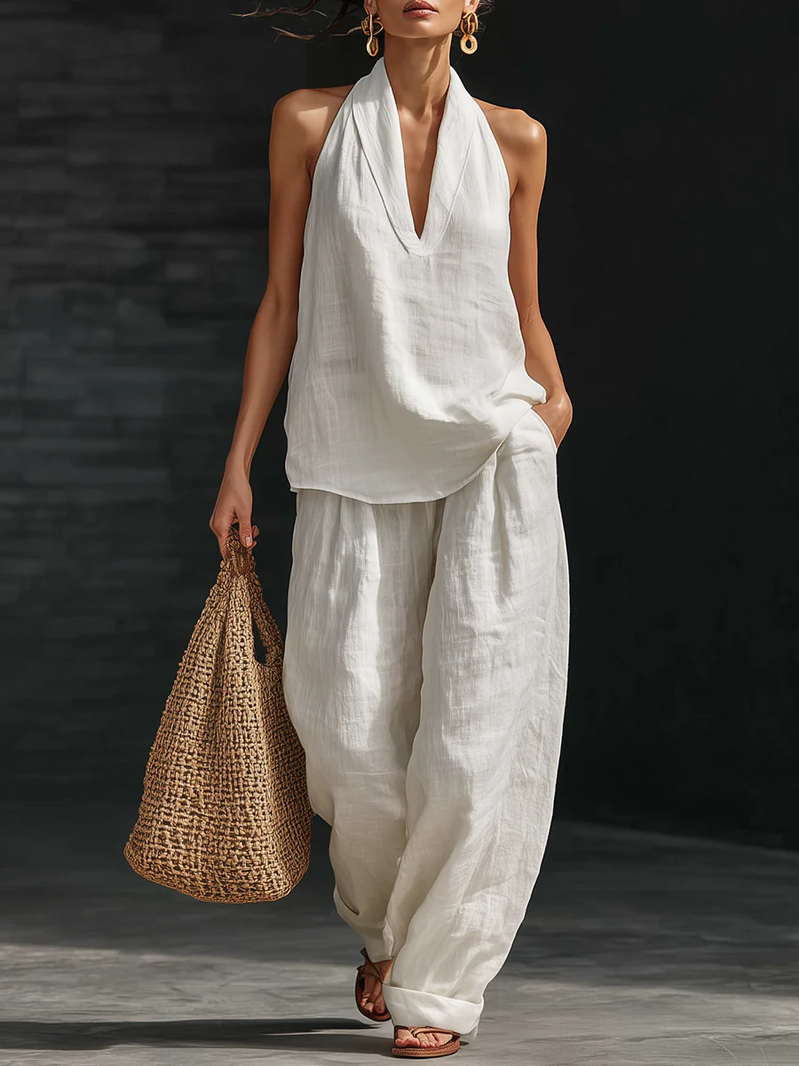 Dames Mouwloze Set Met Wijde Broek - Mode Vibes
