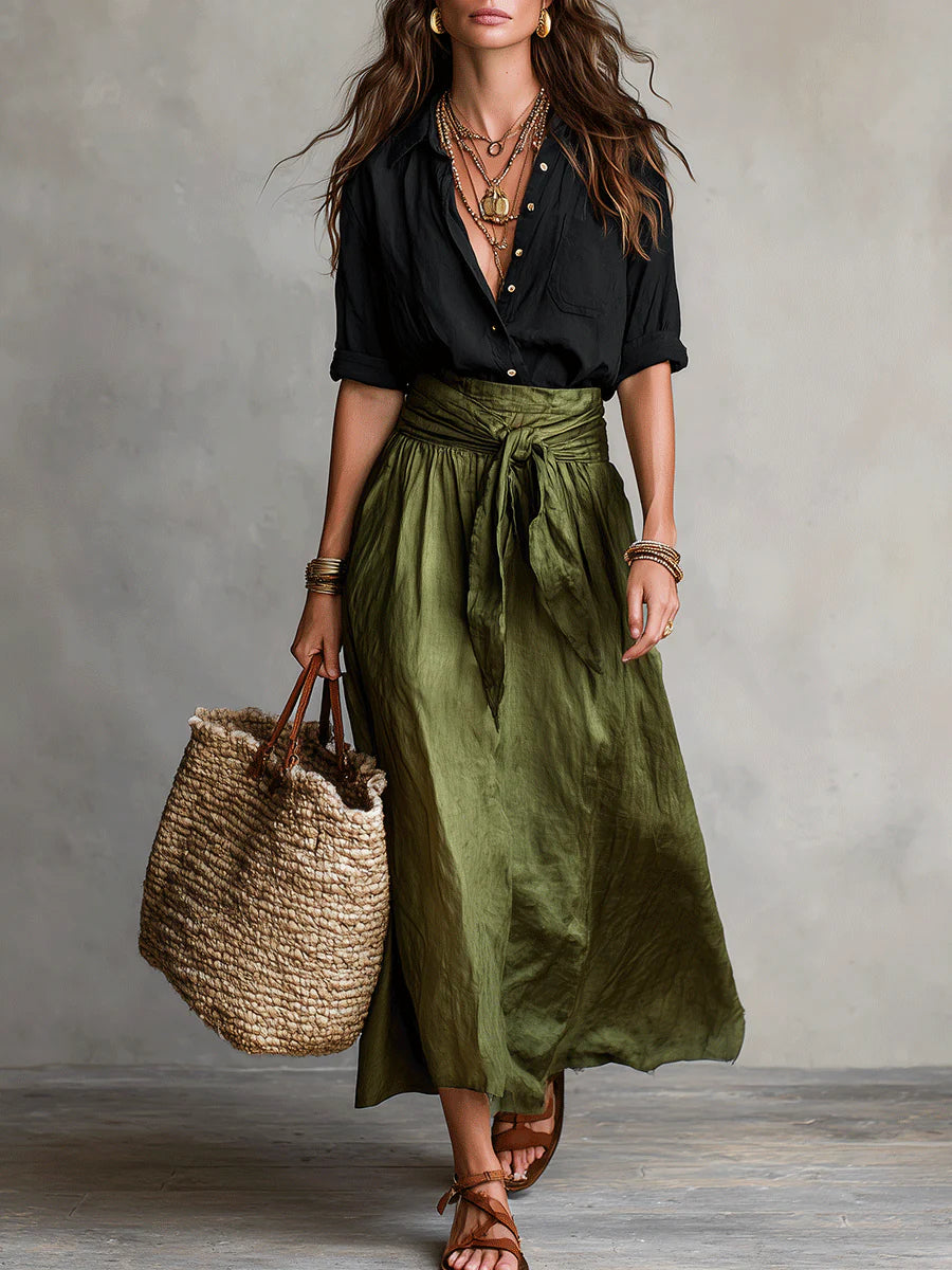 Dames 2-delige set T-shirt en midi-rok comfortabele pasvorm - Mode Vibes
