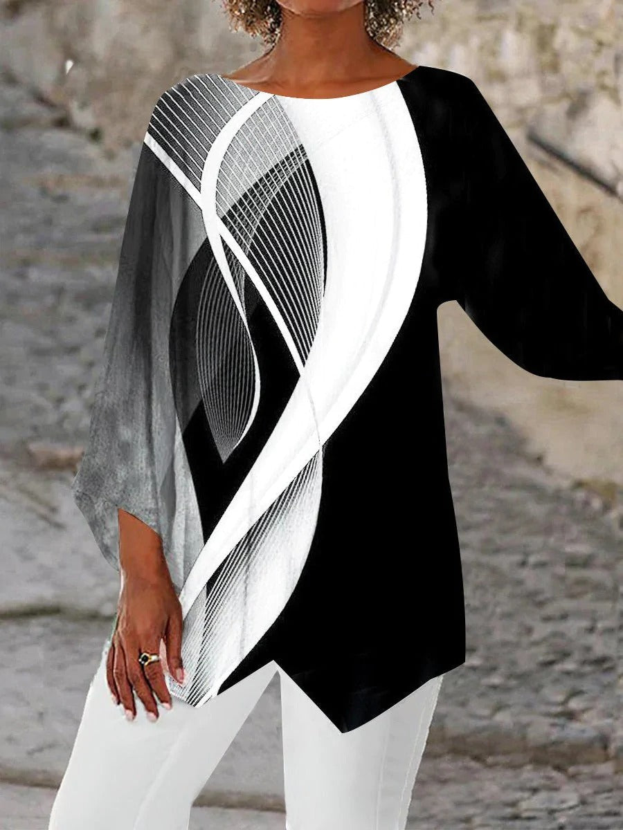 Tuniek Lange Mouwen Geometrisch Patroon Aurora Stijl