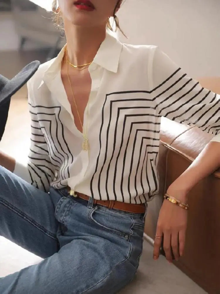 ModaFem DamesBedrukte Lapel Blouses