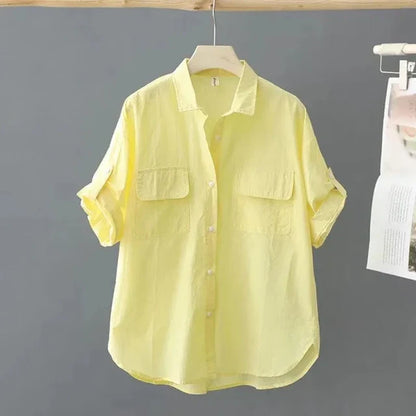 Geel Katoenen Poloshirt voor Dames - "ModaChic" 2024 Collectie