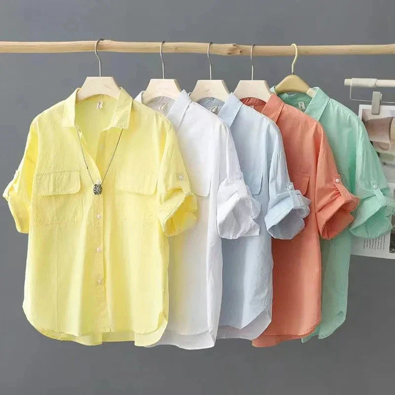 Geel Katoenen Poloshirt voor Dames - "ModaChic" 2024 Collectie