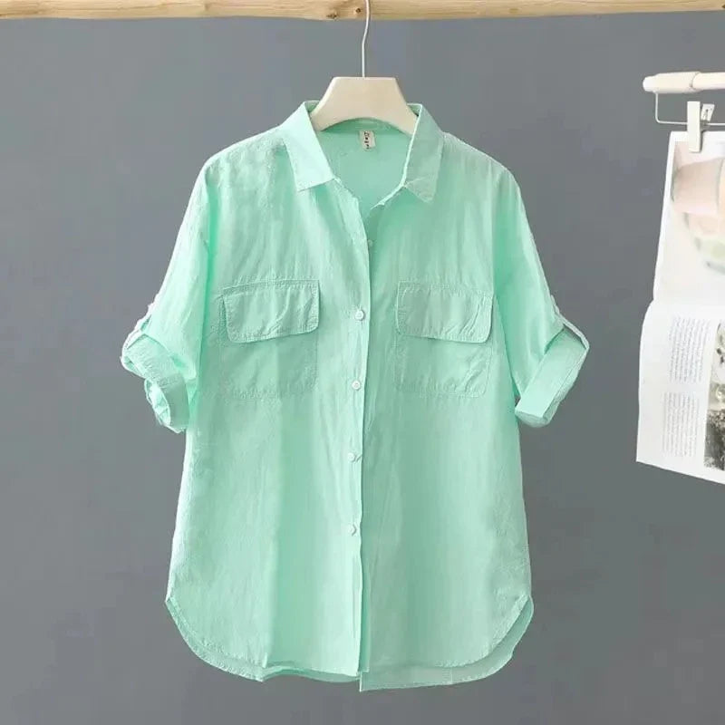 Geel Katoenen Poloshirt voor Dames - "ModaChic" 2024 Collectie