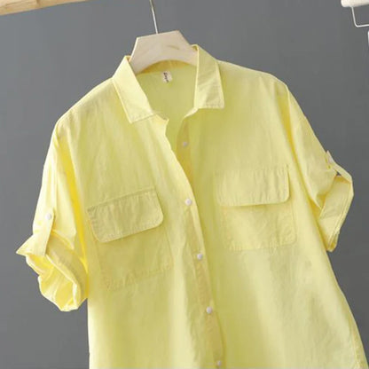 Geel Katoenen Poloshirt voor Dames - "ModaChic" 2024 Collectie