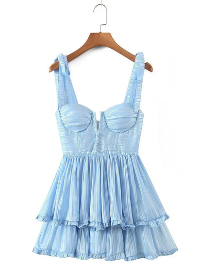 Yenkye Fashion Vrouwen Spaghetti Ruche Taart Chiffon Jurk