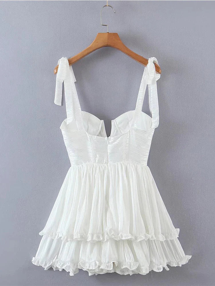 Yenkye Fashion Vrouwen Spaghetti Ruche Taart Chiffon Jurk