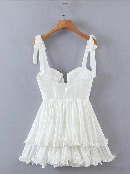 Yenkye Fashion Vrouwen Spaghetti Ruche Taart Chiffon Jurk