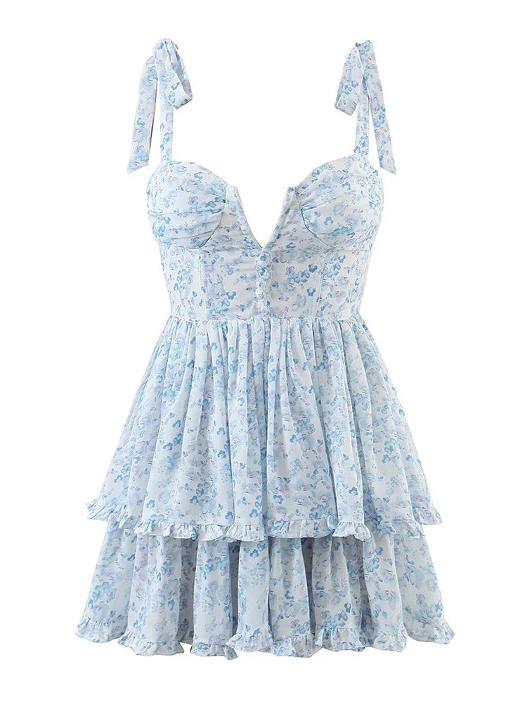Yenkye Fashion Vrouwen Spaghetti Ruche Taart Chiffon Jurk