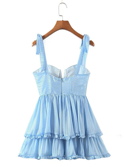 Yenkye Fashion Vrouwen Spaghetti Ruche Taart Chiffon Jurk