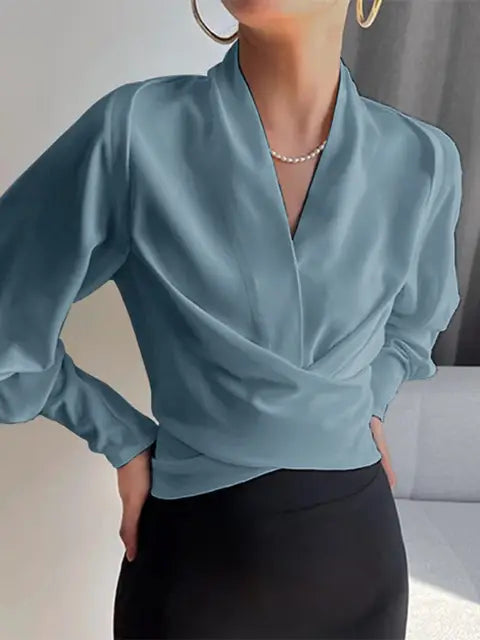 V-Hals Blouse met Pofmouwen en Empire Taille - Mode Vibes