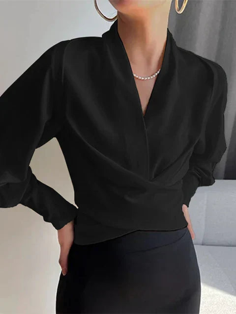 V-Hals Blouse met Pofmouwen en Empire Taille