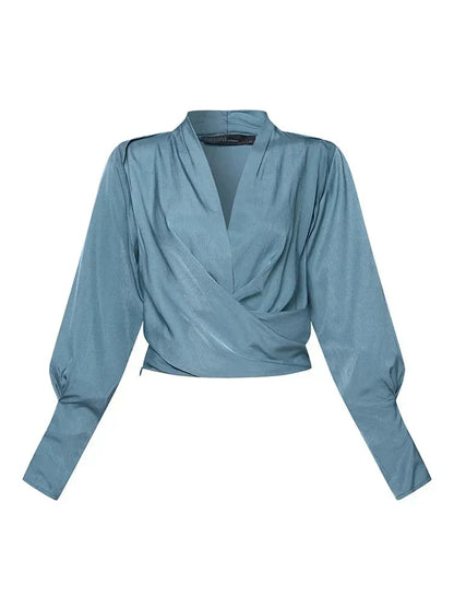 V-Hals Blouse met Pofmouwen en Empire Taille