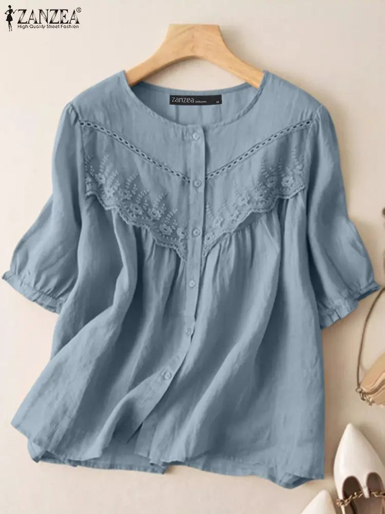 Lumière Chic Zomerse Kanten Blouse