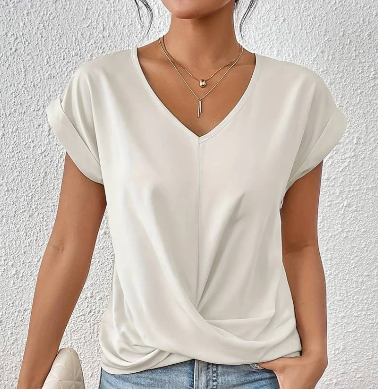 Dames T-shirt Losvallend met V-hals en Gekruiste Voorzijde