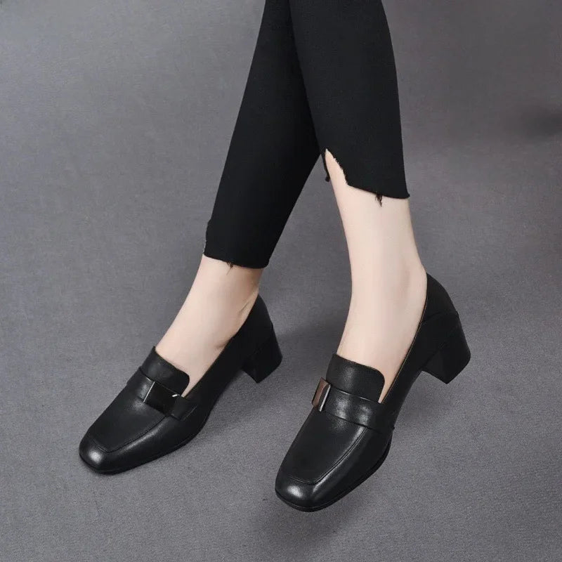 Urban Chic Leren Dameslofers met Dikke Hakken