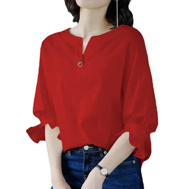Zomer Elegantie V-hals Blouse Sunlit Chic