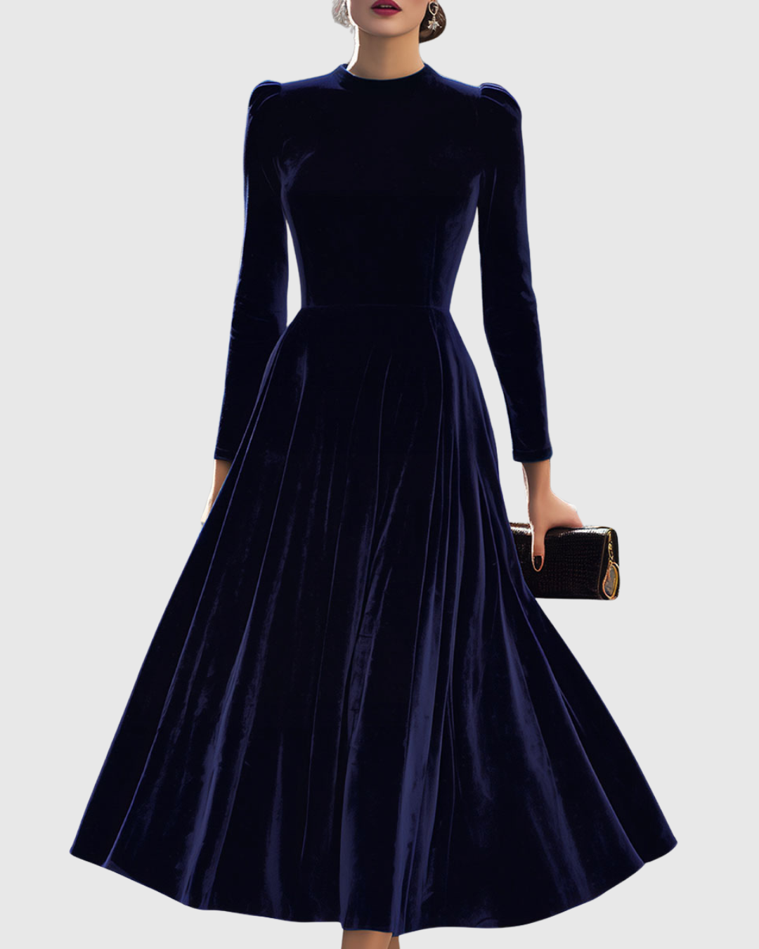 Zelora | Elegant Dames Midi Jurk met Lange Mouwen 0