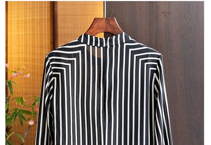 Zijden Streep Damesblouse - Zomer Geometrische Print Lang Shirt