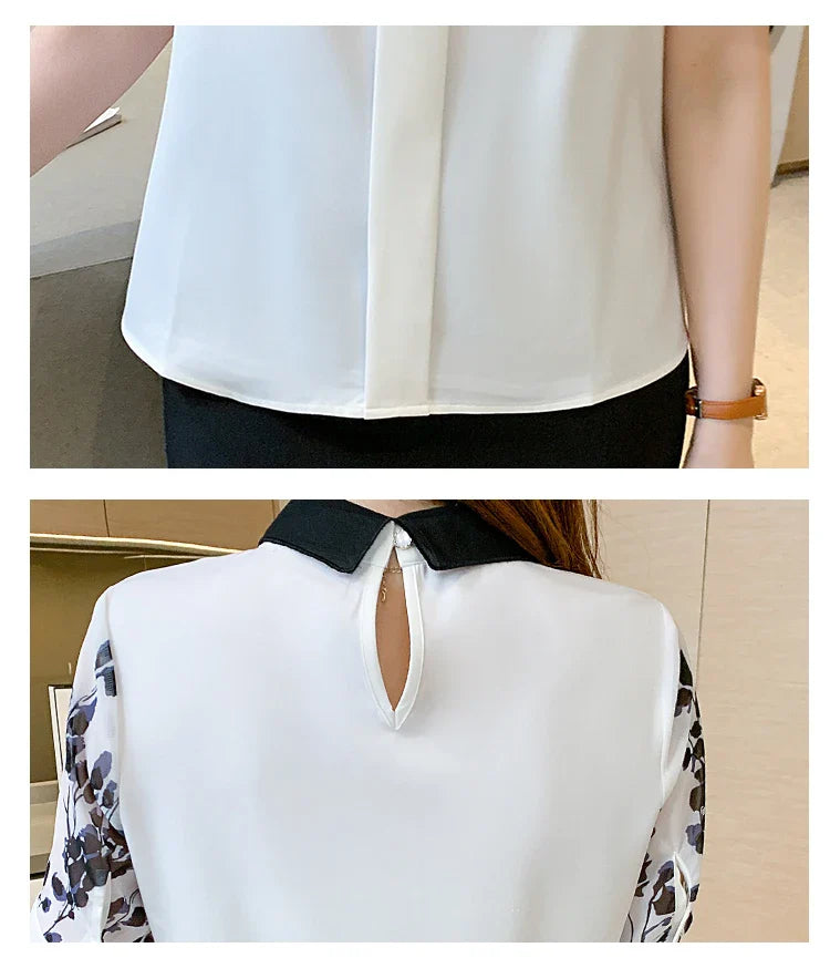 Zomerblouse met Korte Mouwen - Modieuze Print Chiffon Blouse - Stijlvolle Dames Top