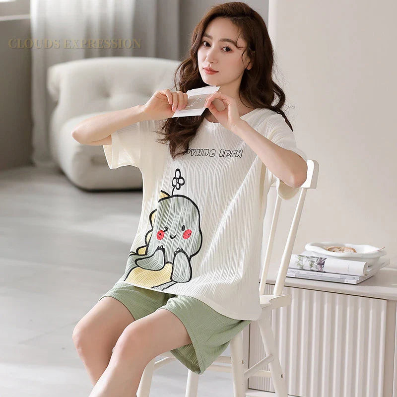 Zomerse Cartoon Kat Pyjama Set