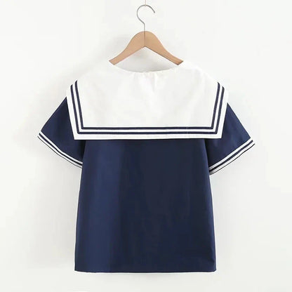 ModaMarina Marineblauwe Patchwork Blouse