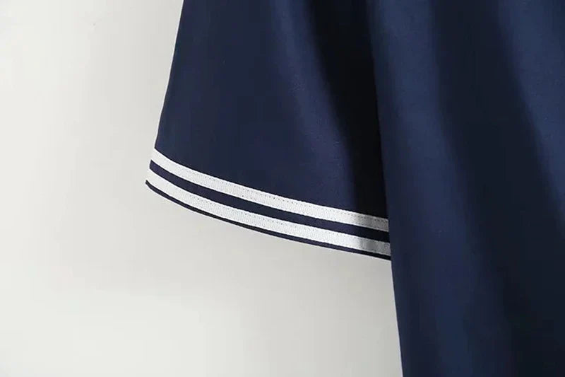 ModaMarina Marineblauwe Patchwork Blouse