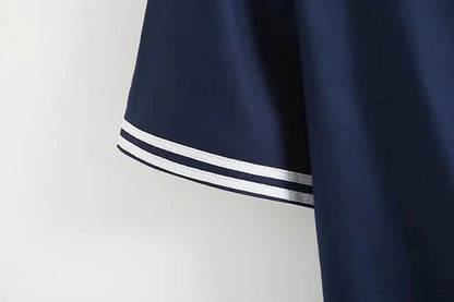 ModaMarina Marineblauwe Patchwork Blouse