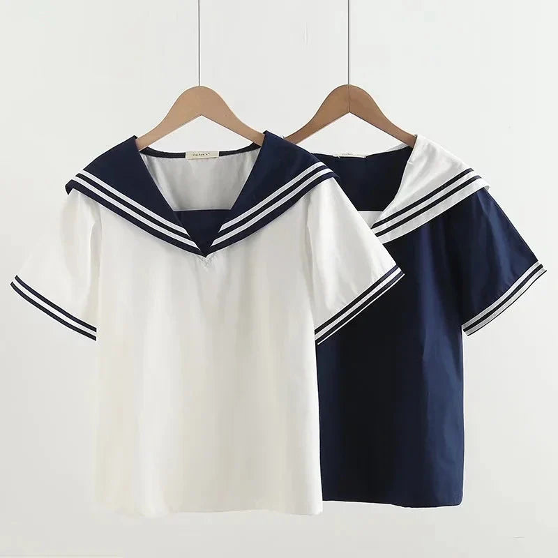 ModaMarina Marineblauwe Patchwork Blouse