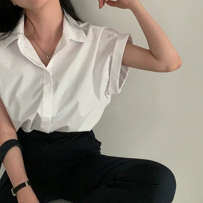 Zomerblouse met Effen Kleur en Revers van LuxeMode
