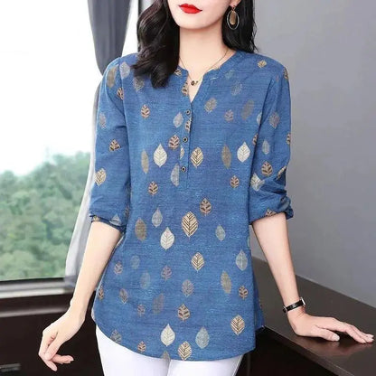 Zomer Chiffon Print Shirt - Plant & Bloemenpatroon